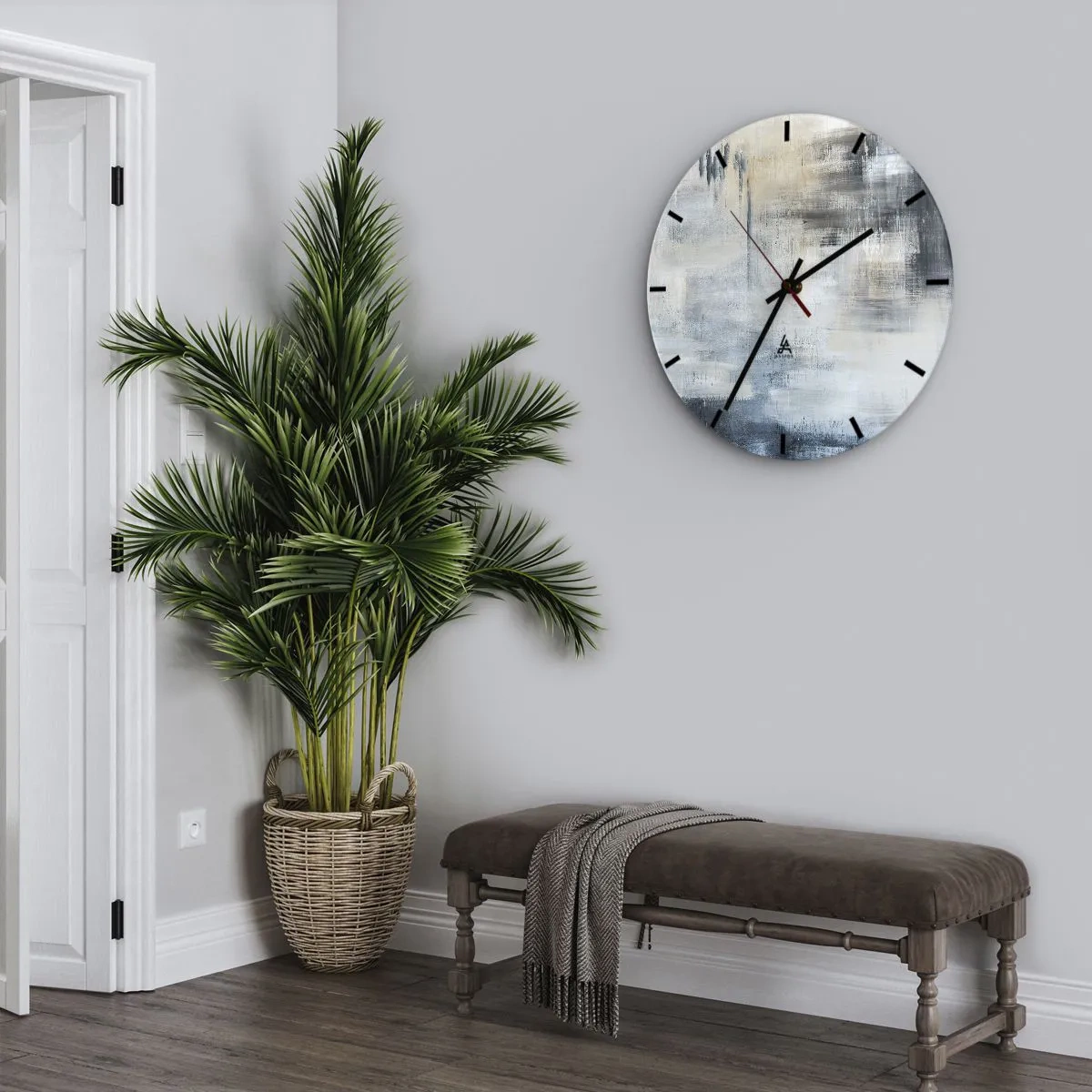 Wall clock - Clock on glass - Behind the Curtain of Blue - 30x30 cm