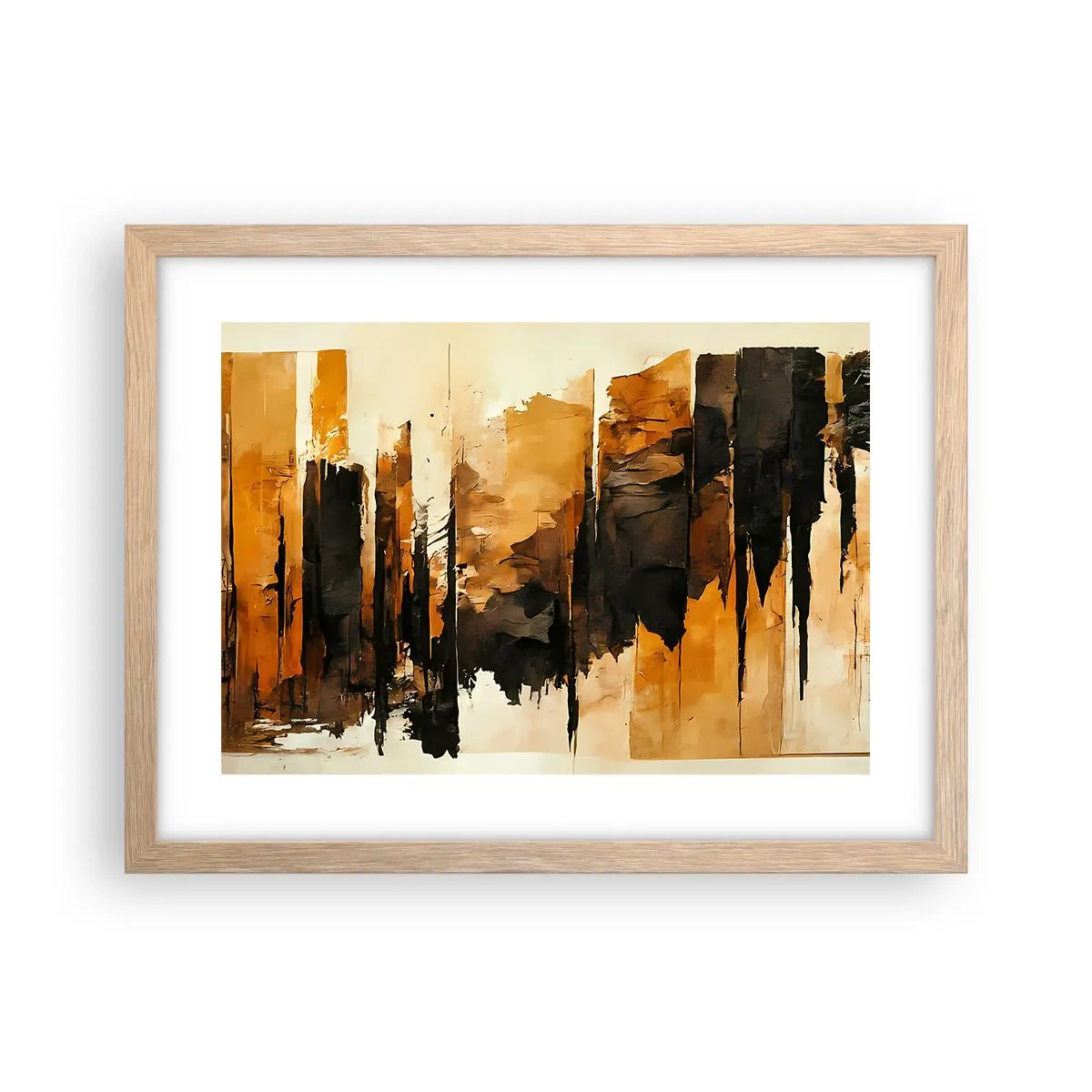 Poster in light oak frame - Harmony of Black and Gold - 40x30 cm