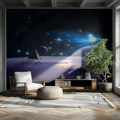 Photo Wallpaper Premium Canvas - Still Alone? - Cosmos, Planet Earth, Universe - 300x210 cm