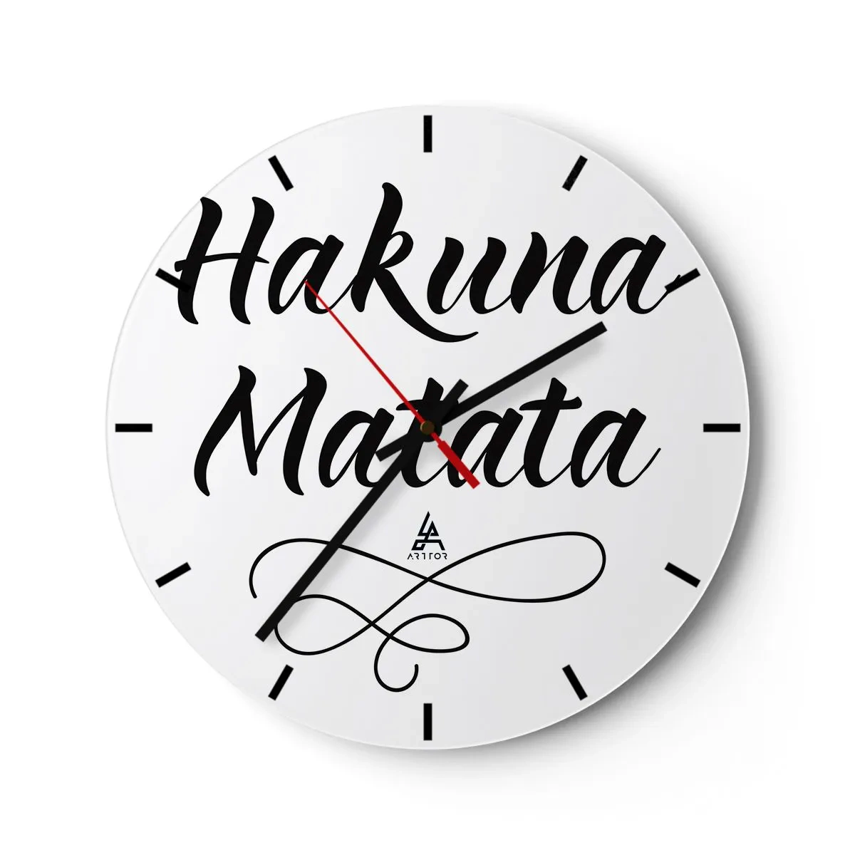 Wall clock - Clock on glass - Black Hakuna Matata lettering on a white background - 30x30cm - Best Advice - Modern wall decoration for the living room, kitchen, and bedroom ARTTOR