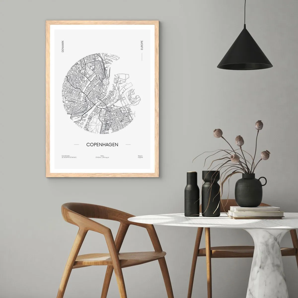 Poster in light oak frame - Anatomy of Copenhagen - 70x100 cm