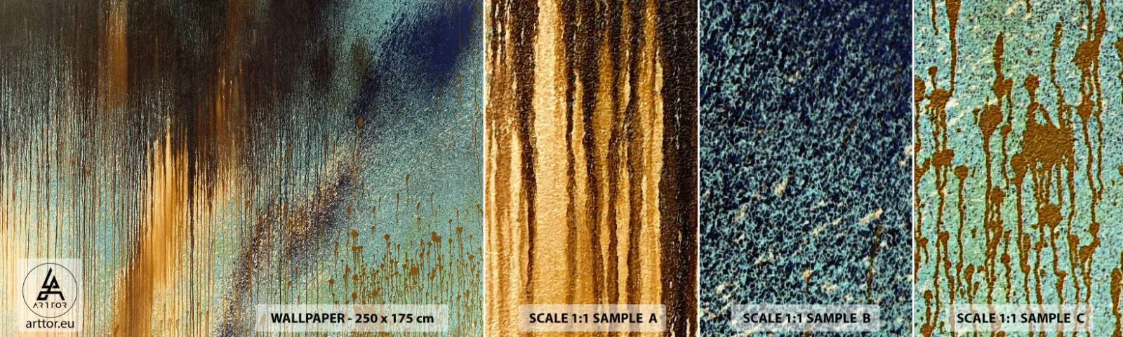 Photo Wallpaper Sample Self-Adhesive Deluxe Sticker - Non-accidental Colourful Composition - Abstraction, Industrial, Paint - 100x30 cm