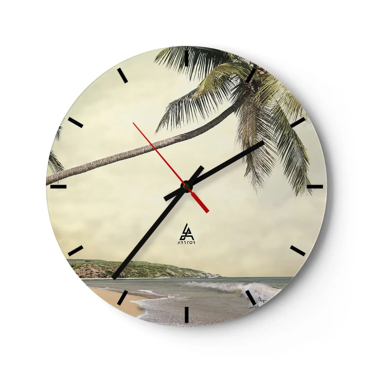 Wall clock - Clock on glass - Palm trees against the backdrop of a tropical beach - 30x30cm - Tropical Dream - Modern wall decoration for the living room, kitchen, and bedroom ARTTOR