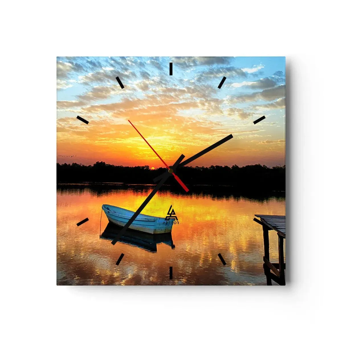 Wall clock - Clock on glass - Look, Listen, Meditate - 40x40 cm
