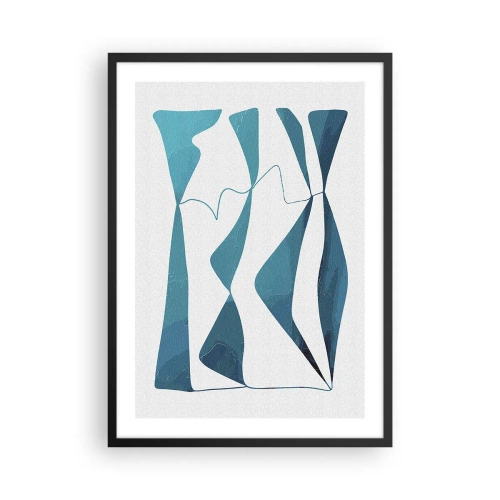 Poster in black frame - An abstract composition in shades of blue with dynamic lines. - 50x70cm - Abstract: Turquoise Relation - Modern wall decoration for the living room and bedroom ARTTOR