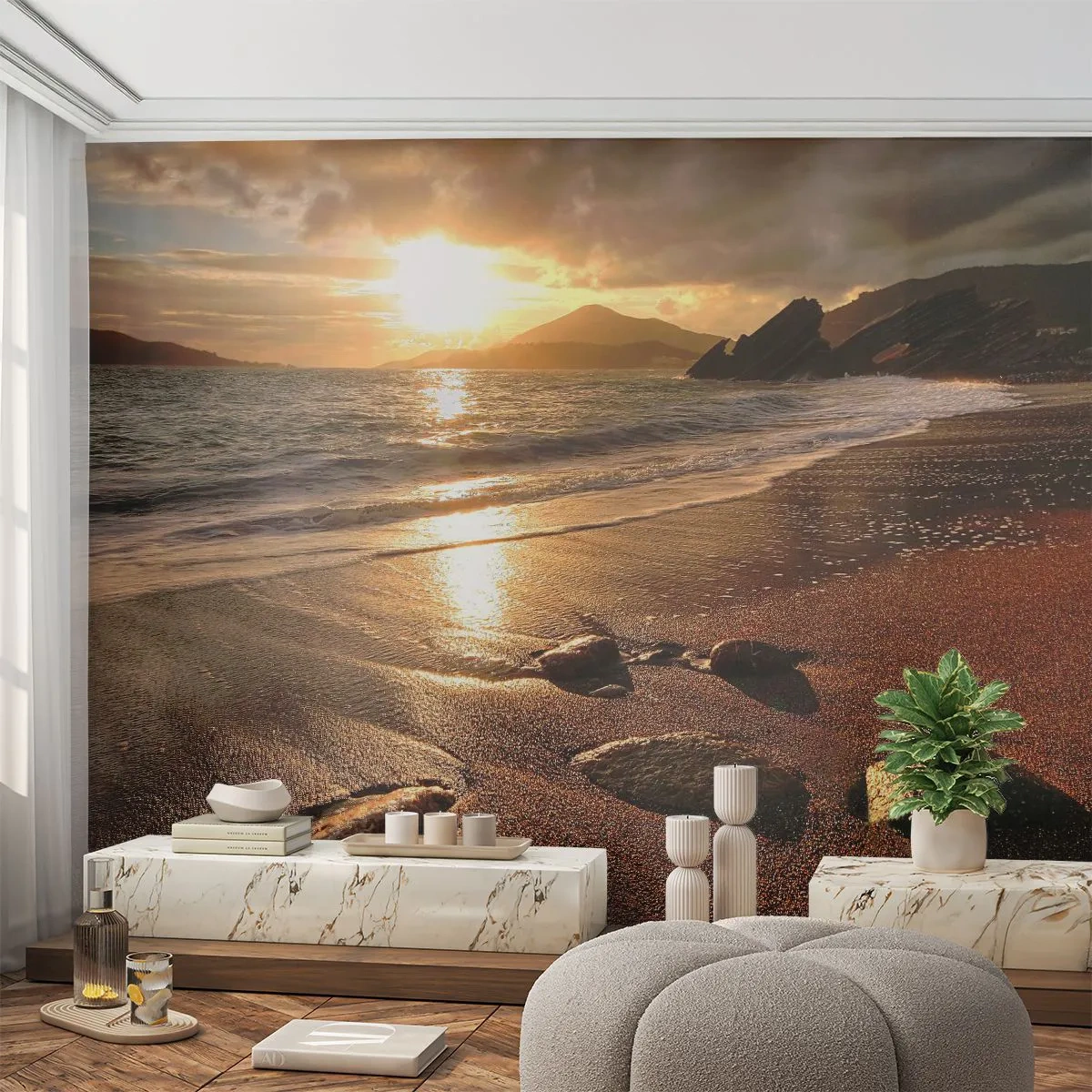 Photo Wallpaper Standard Eco - Follow the Sun towards Hills - Landscape, Sea, Sunset - 250x175 cm