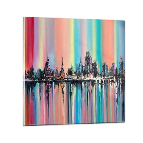 Glass picture - Run down with Night Lights - 40x40 cm