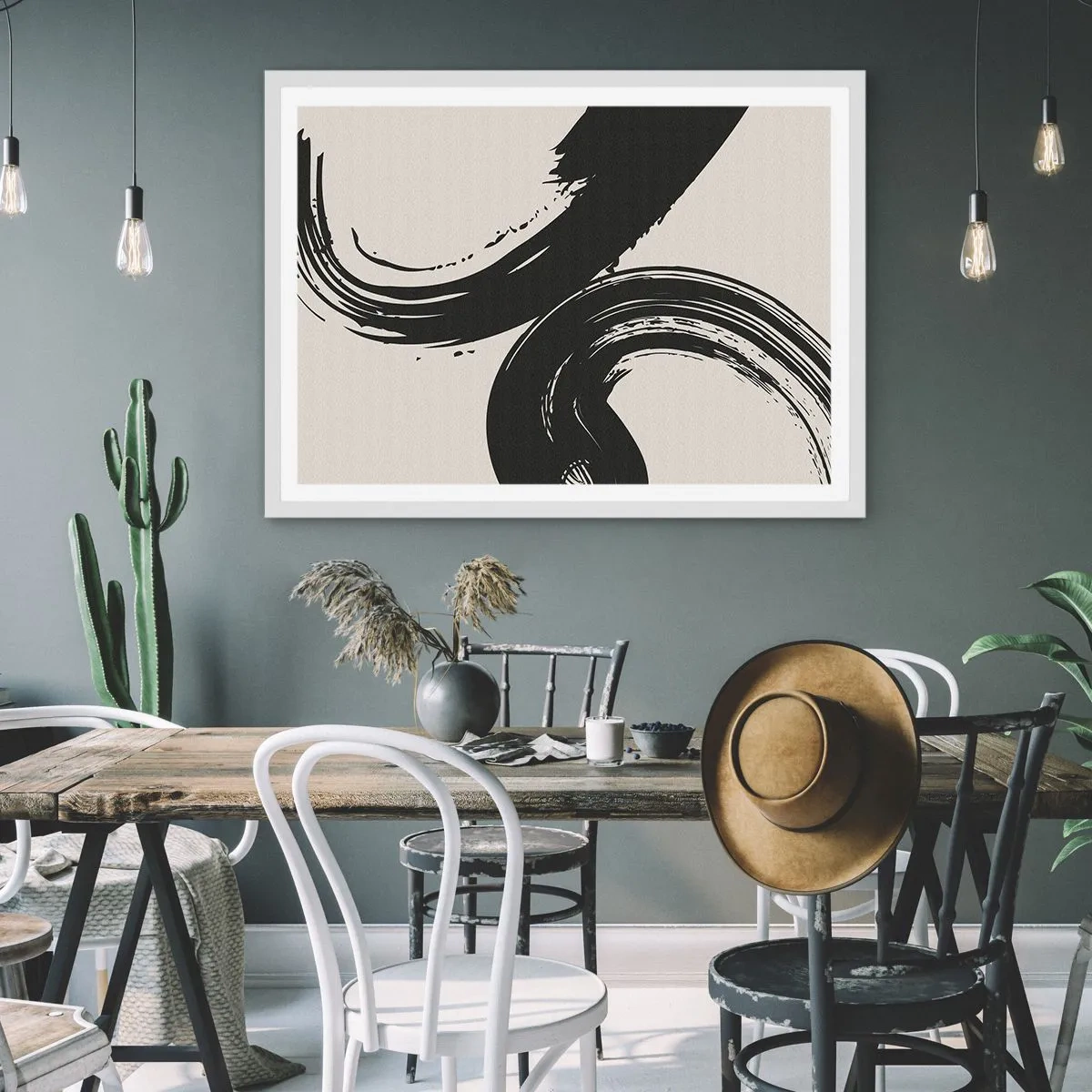 Poster in white frmae - With Big Circural Strokes - 100x70 cm