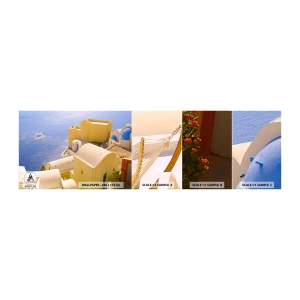 Photo Wallpaper Sample Standard Eco - Greek Landscape in White and Blue - Landscape, Santorini, Greece - 100x30 cm