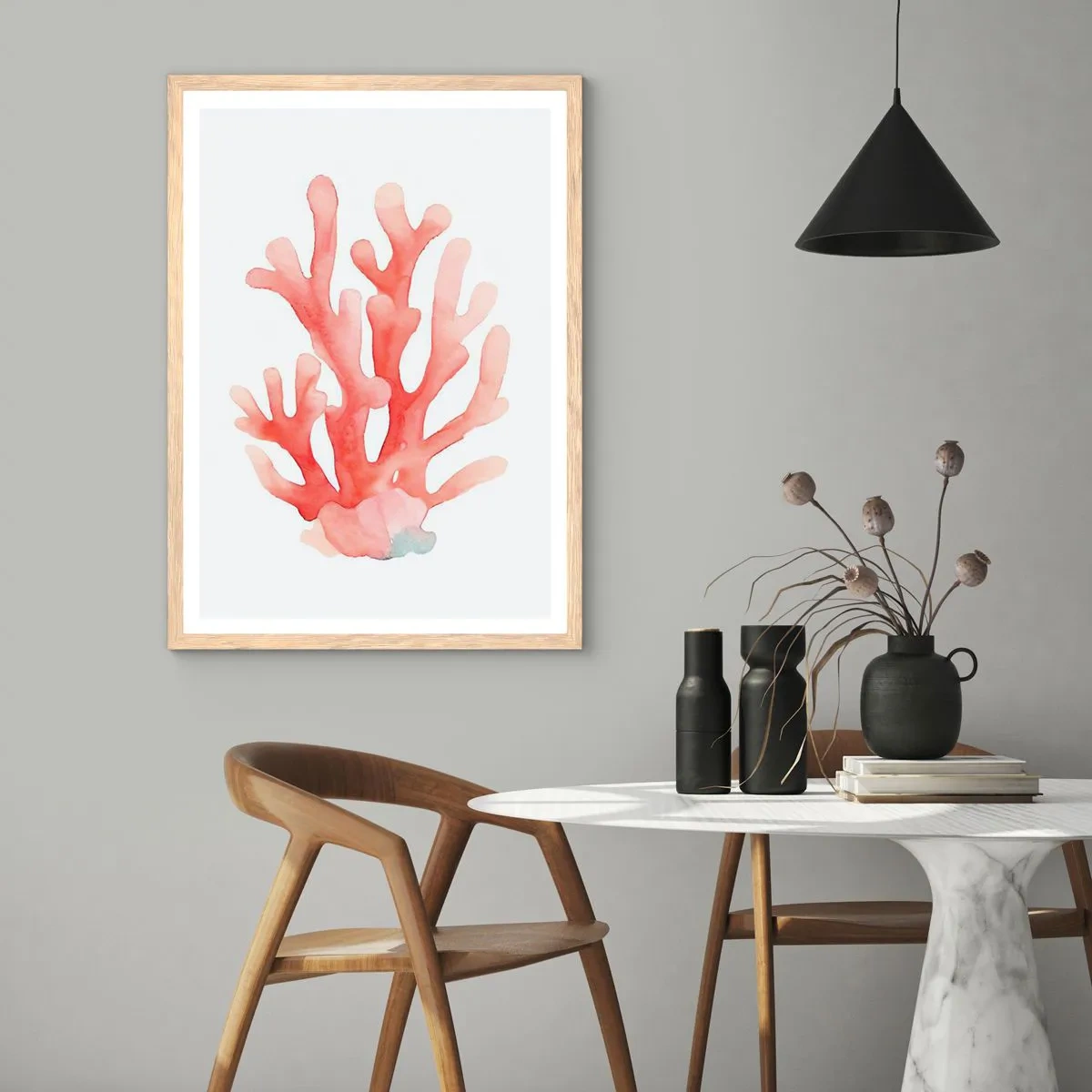 Poster in light oak frame - Coral Colour Colars - 30x40 cm