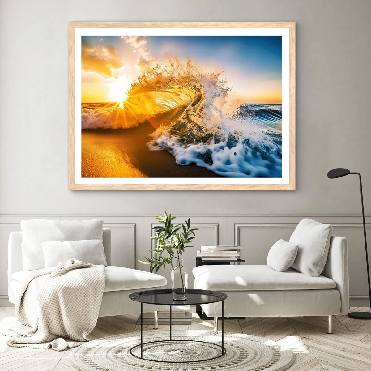 Poster in light oak frame - Playing with Sand - 91x61 cm