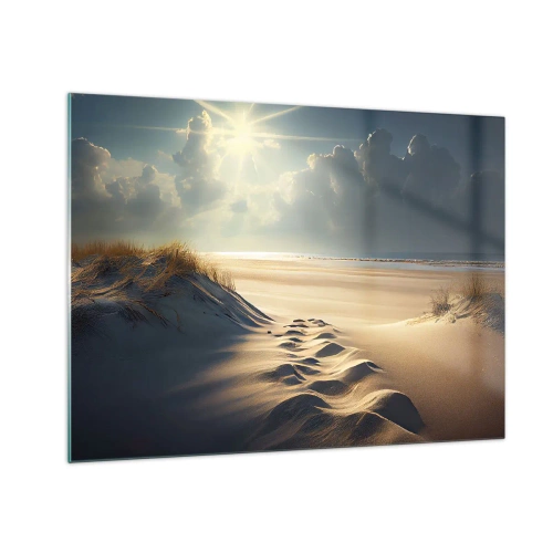 Glass picture - Golden dunes illuminated by the sun's rays - 70x50cm - Calming Landscape - Modern wall decoration for the living room and bedroom ARTTOR