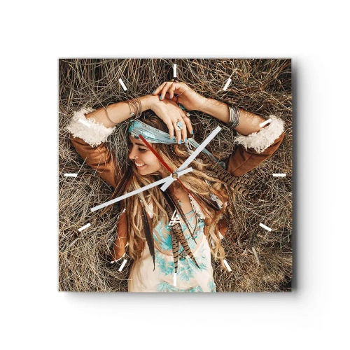 Wall clock - Clock on glass - On the Way to the Summer of Love - 30x30 cm