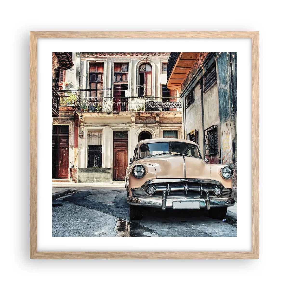 Poster in light oak frame - Siesta in Havana - 50x50 cm