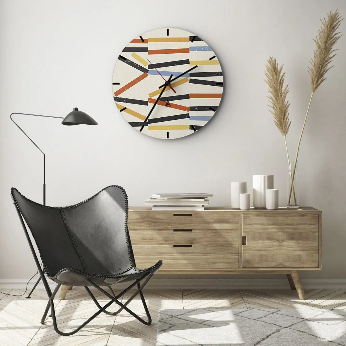 Wall clock - Clock on glass - Horizontal Composition - 30x30 cm
