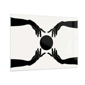 Glass picture - Black hands around a black circle on a light background - 70x50cm - Secret Sign - Modern wall decoration for the living room and bedroom ARTTOR