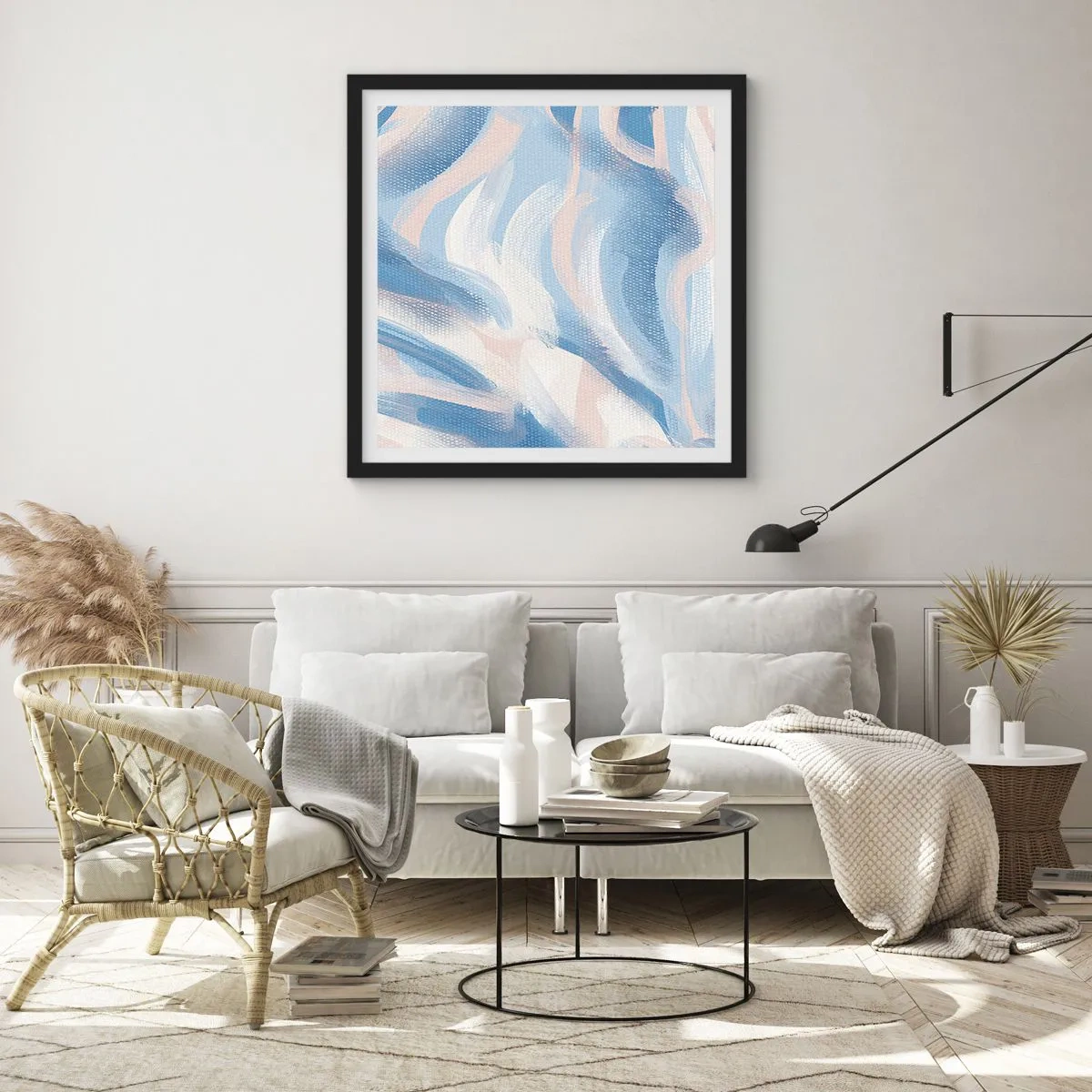 Poster in black frame - Blue Waves - 40x40 cm