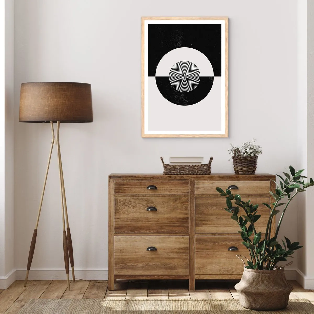 Poster in light oak frame - Harmony in Black and White - 30x40 cm