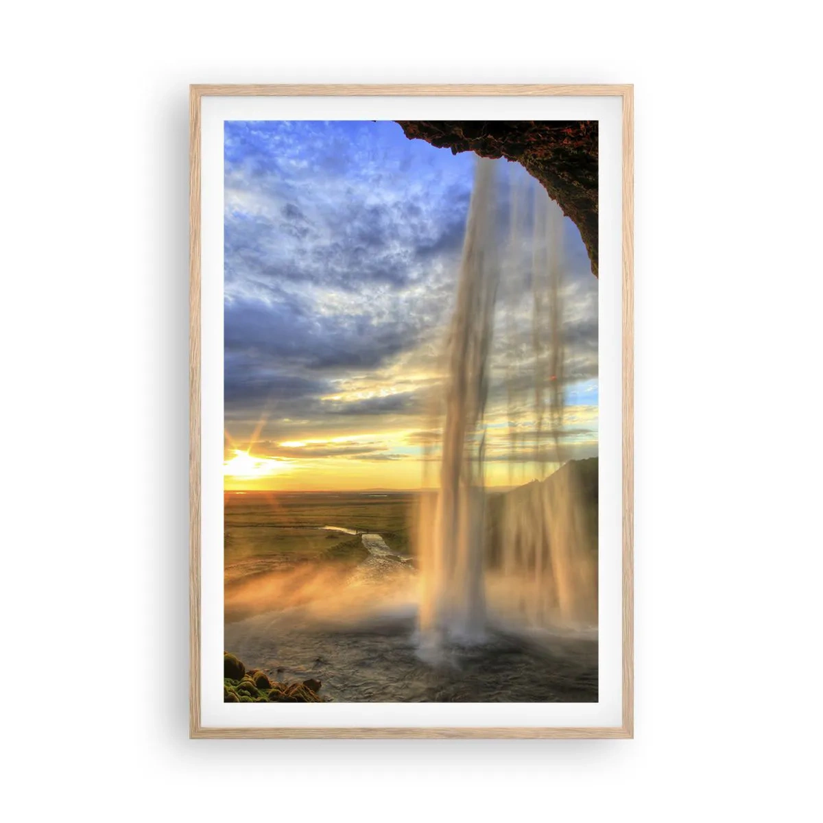 Poster in light oak frame - World behind Raindrops - 61x91 cm