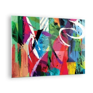 Glass picture - Colorful abstraction with dynamic shapes and textures - 70x50cm - Fast, Vividly and Jamming - Modern wall decoration for the living room and bedroom ARTTOR
