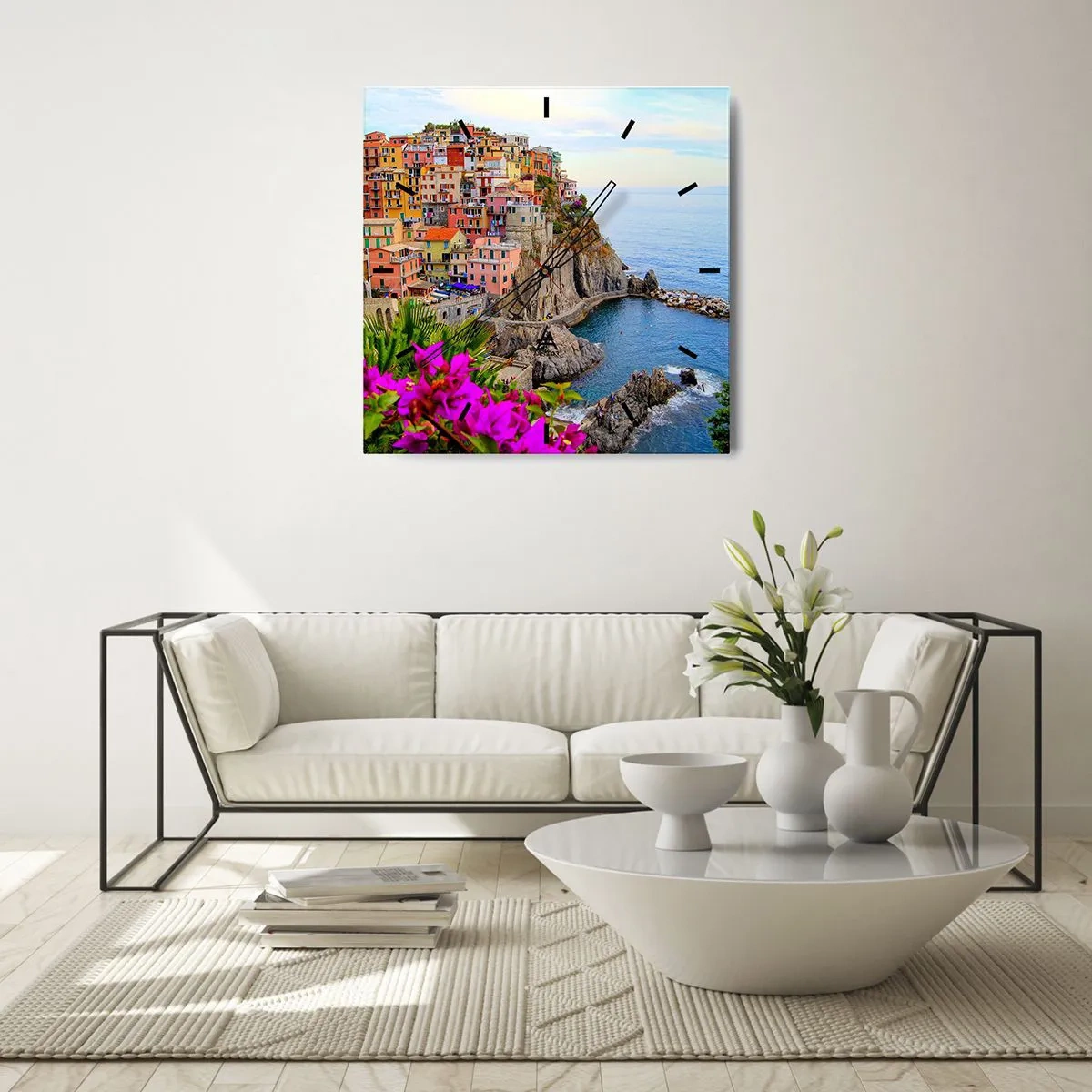 Wall clock - Clock on glass - Laughing City - 30x30 cm