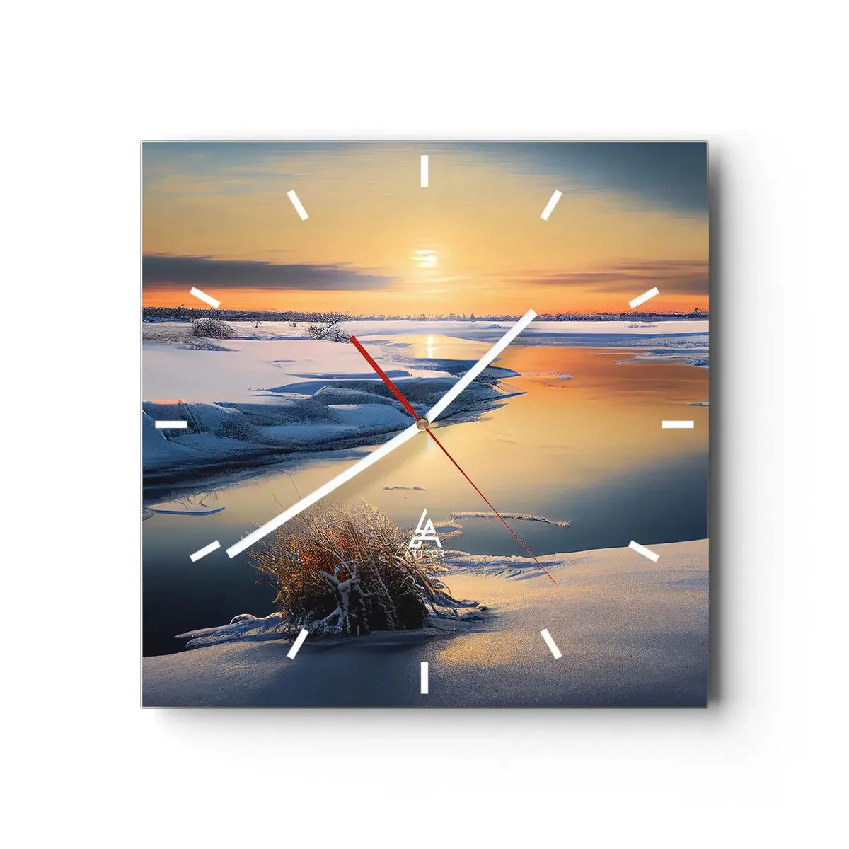 Wall clock - Clock on glass - Winter Sunset - 40x40 cm