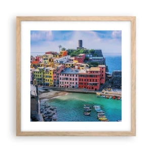 Poster in light oak frame - Magical Mediterranean Town - 40x40 cm