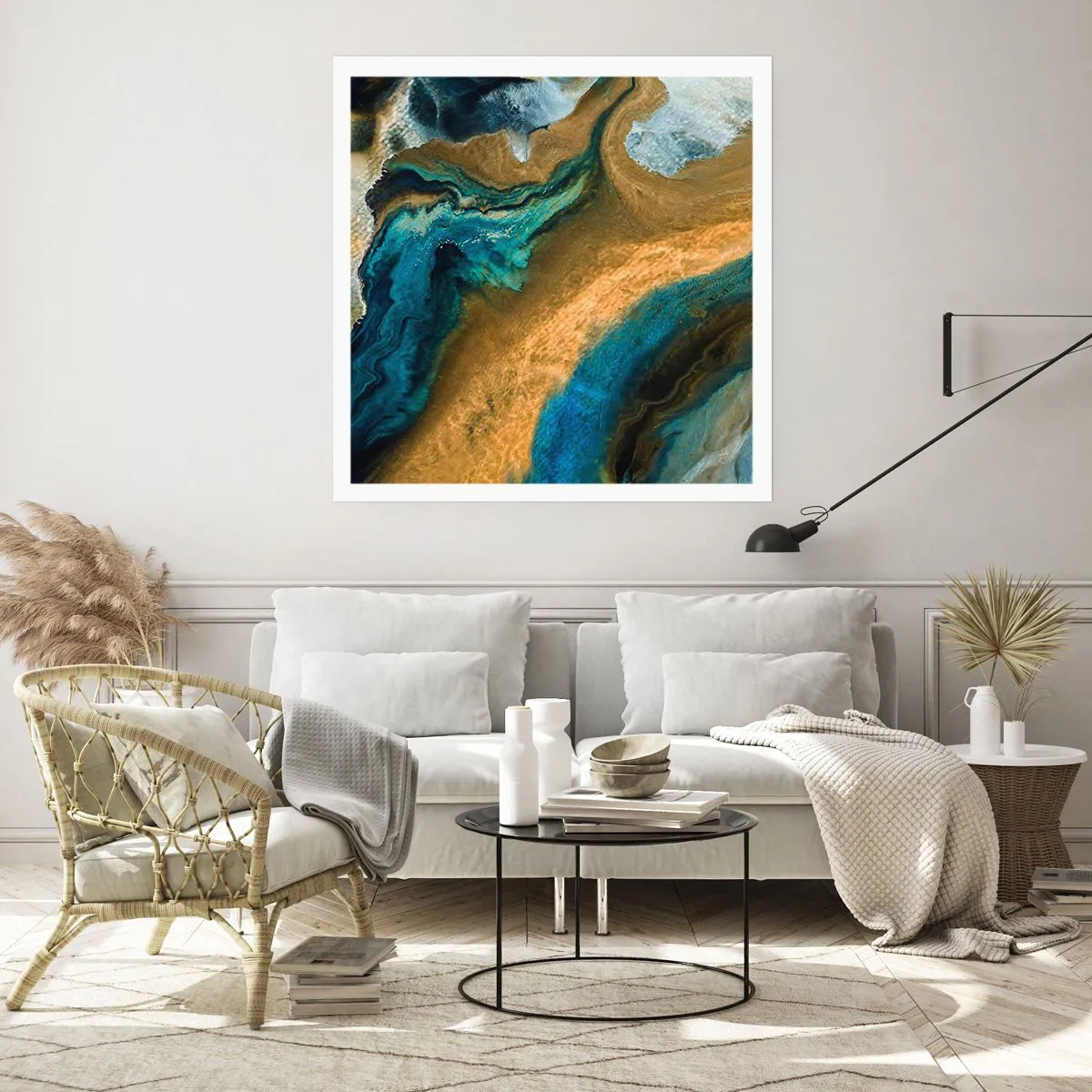 Poster - Blue -Yellow - Mutal Influences - 30x30 cm