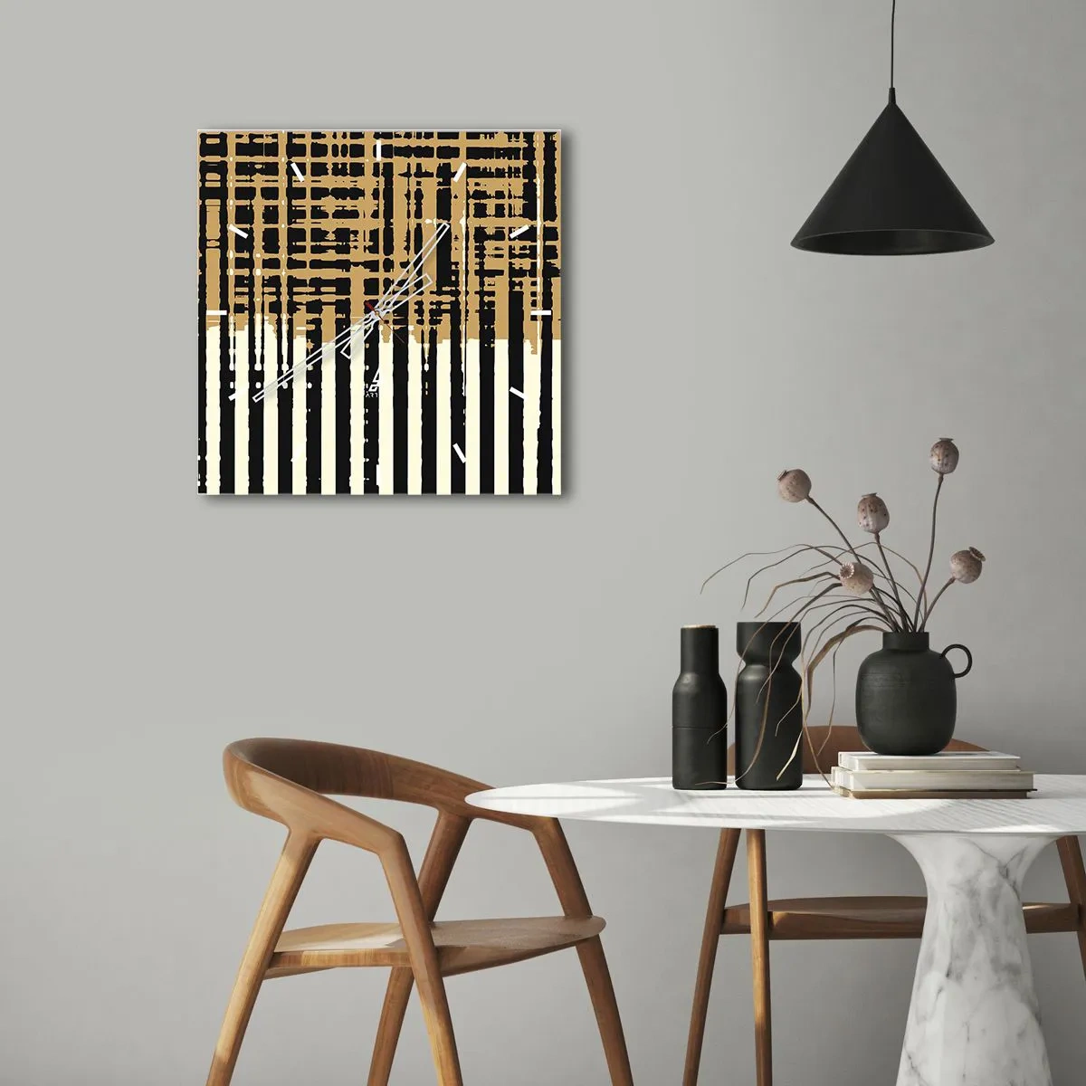 Wall clock - Clock on glass - Architectural Abstract - 40x40 cm