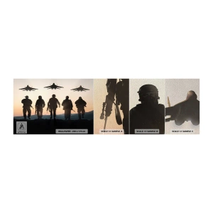 Photo Wallpaper Sample Premium Sand - Welcome to Our World - Military, Army, Soldiers - 100x30 cm