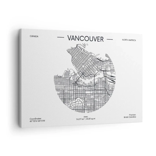 Canvas picture - A map of Vancouver in a minimalist black and white style - 70x50cm - Anatomy of Vancouver - Modern wall decoration for the living room and bedroom ARTTOR