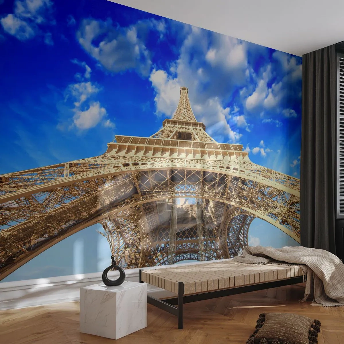 Photo Wallpaper Standard Eco - Reaching Sky and Clouds - City, Paris, Eiffel Tower - 300x210 cm
