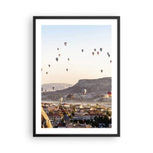 Poster in black frame - Balloons floating over Cappadocia at dawn - 50x70cm - Like Ships in the Sky - Modern wall decoration for the living room and bedroom ARTTOR