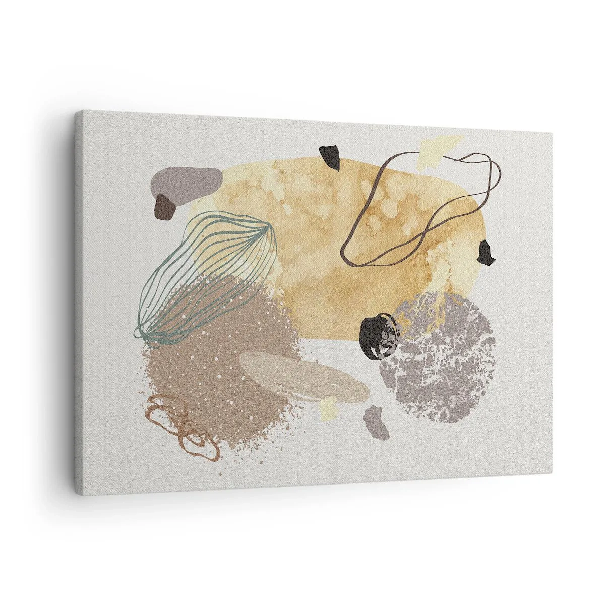 Canvas picture - A composition of abstract shapes in beige and yellow. - 70x50cm - Applied Splashing - Modern wall decoration for the living room and bedroom ARTTOR