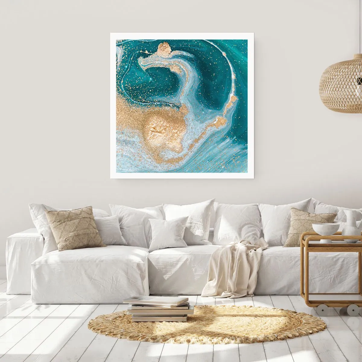 Poster - Swirl of Gold and Turquiose - 60x60 cm