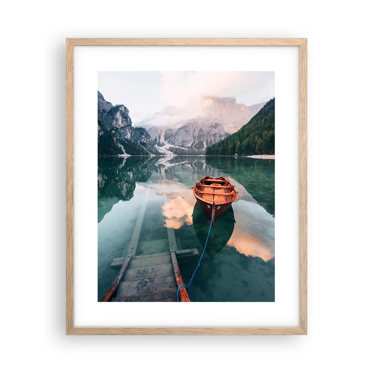 Poster in light oak frame - Peaceful Dream of the Mountains - 40x50 cm