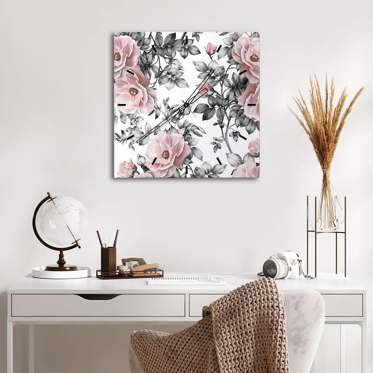 Wall clock - Clock on glass - Getting Lost in Rose Flowers - 40x40 cm