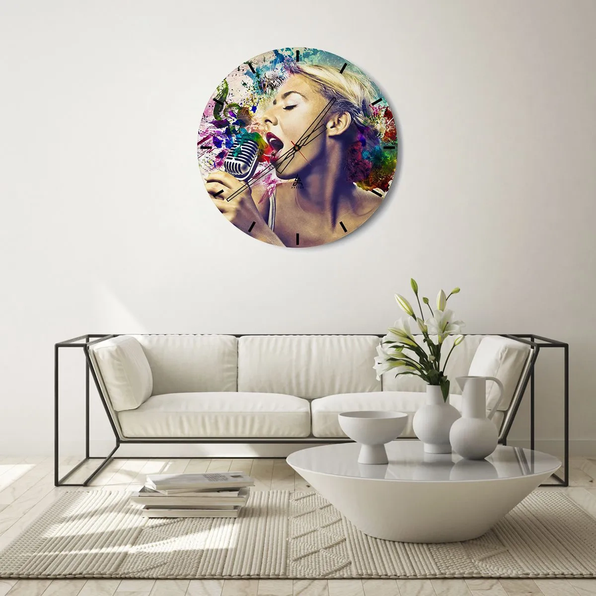Wall clock - Clock on glass - Painting the World with One's Voice - 40x40 cm