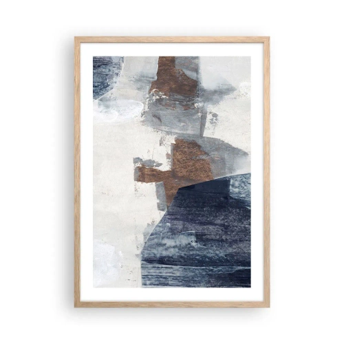 Poster in light oak frame - Blue and Brown Shapes - 50x70 cm