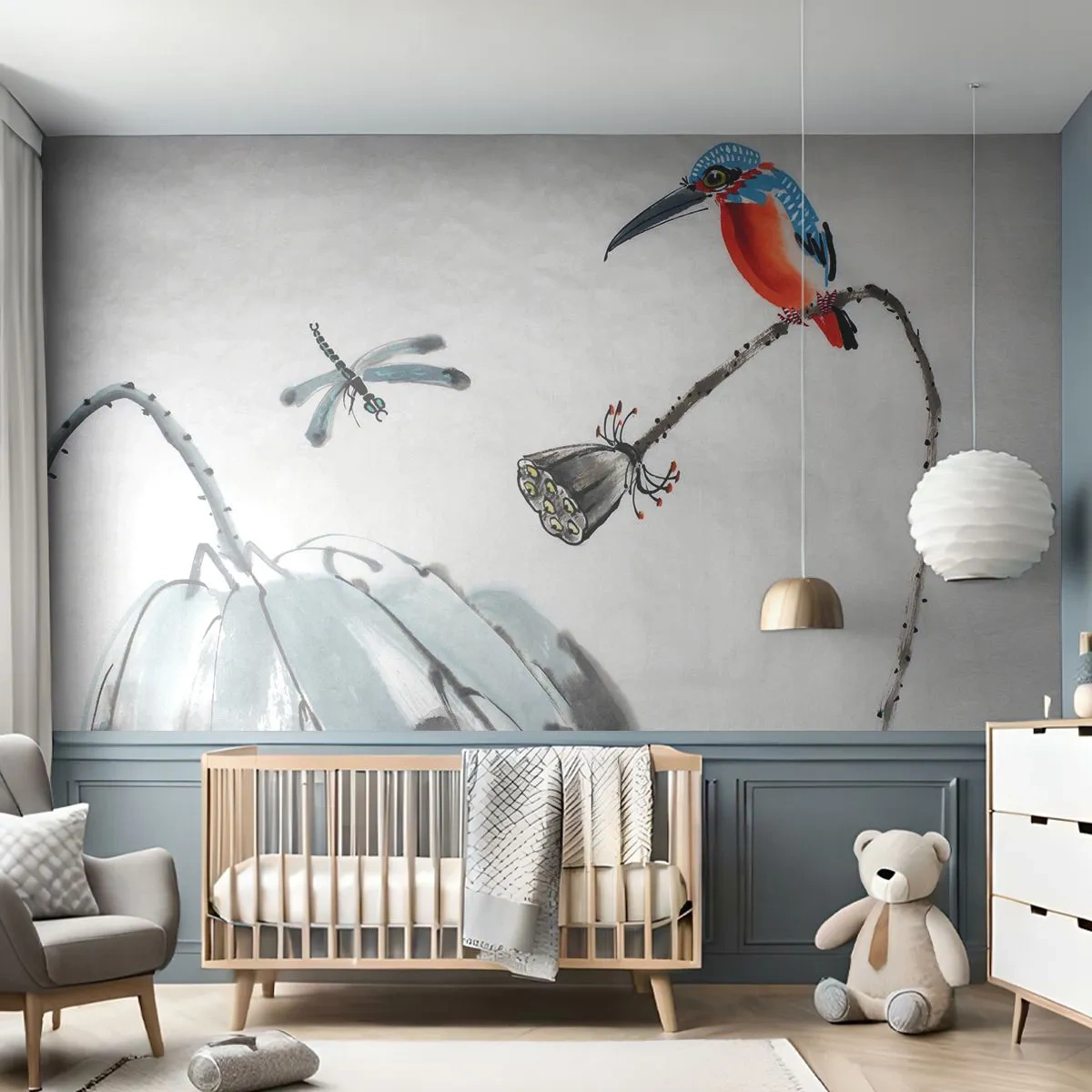 Photo Wallpaper Standard Eco - Life of a Meadow - Abstraction, Bird, Flower - 500x350 cm