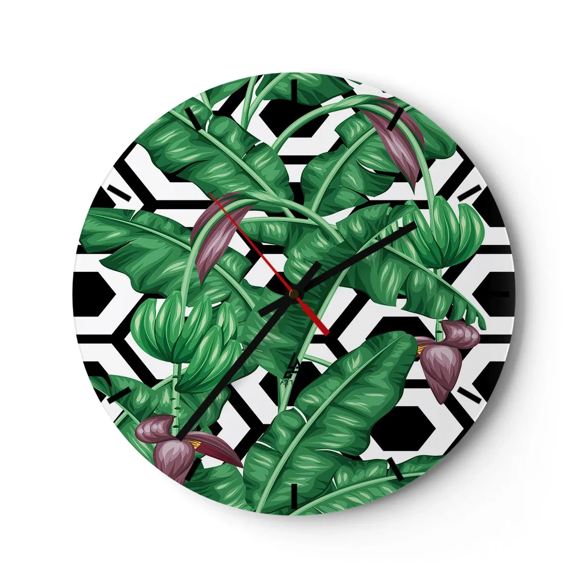 Wall clock - Clock on glass - Symmetrical Composition of Nature - 40x40 cm