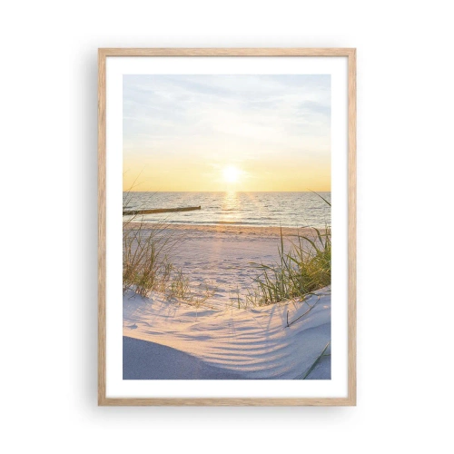 Poster in light oak frame - Sound of the Sea, Singing of the Birds, Wild Beach among Grass - 50x70 cm