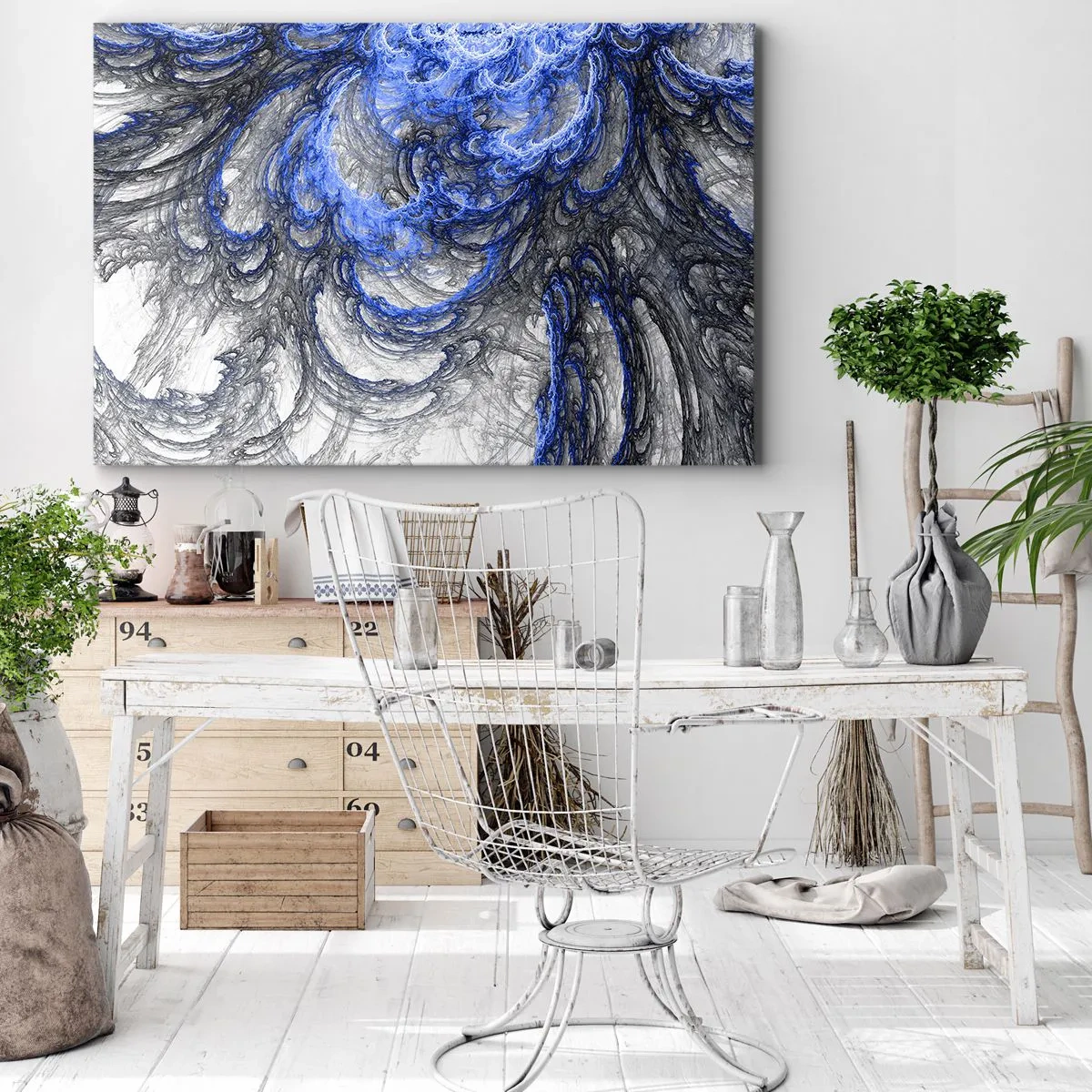 Canvas picture - Abstract waves in shades of blue and gray - 70x50cm - Birth of a Wave - Modern wall decoration for the living room and bedroom ARTTOR