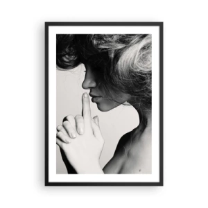 Poster in black frame - Portrait of a woman making a gesture of silence - 50x70cm - Listening to Herself - Modern wall decoration for the living room and bedroom ARTTOR
