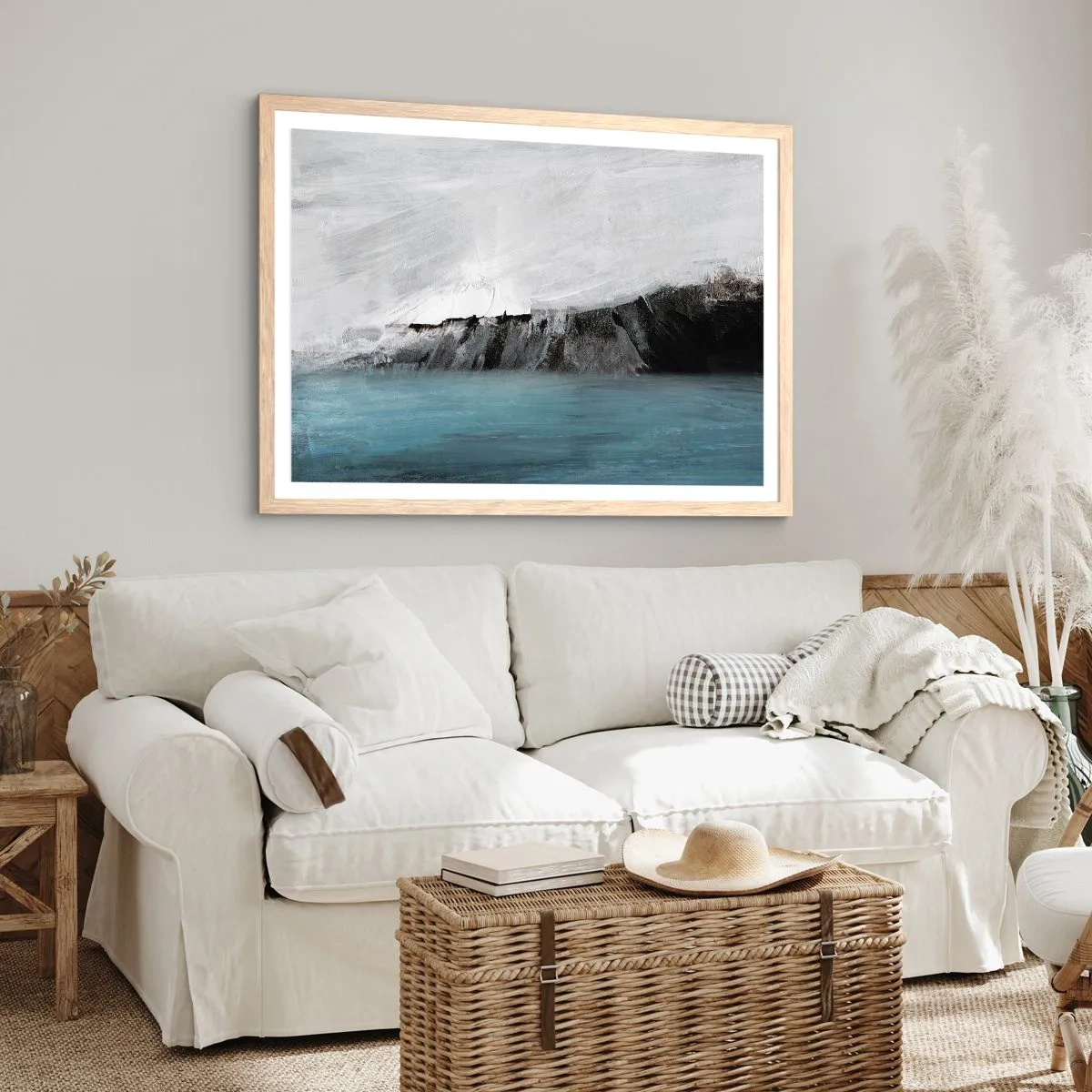 Poster in light oak frame - Water-Earth: Clash of Elements - 40x30 cm
