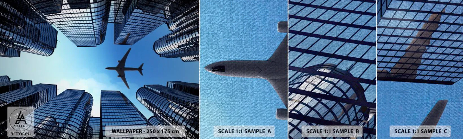 Photo Wallpaper Sample Premium Canvas - View from a Glass Gorge - Architecture, Plane, City - 100x30 cm