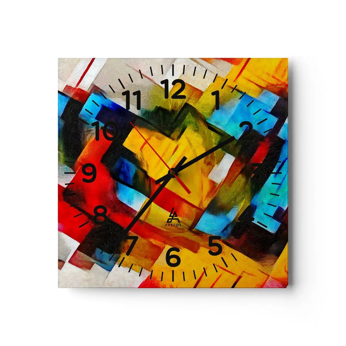 Wall clock - Clock on glass - Colourful Quilt - 30x30 cm