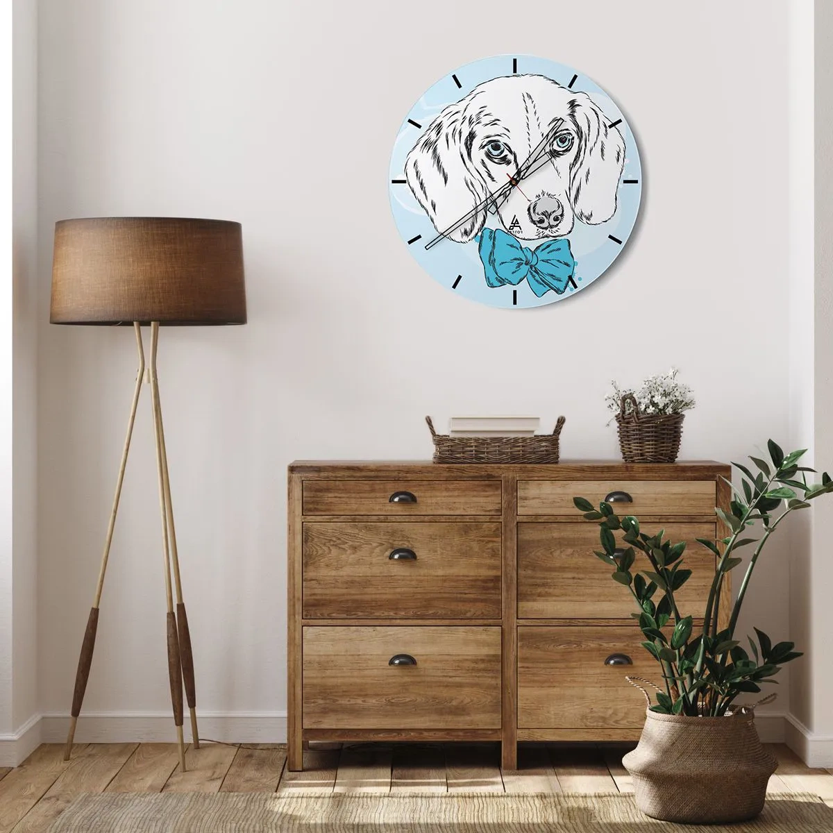 Wall clock - Clock on glass - Dog Elegance - 30x30 cm