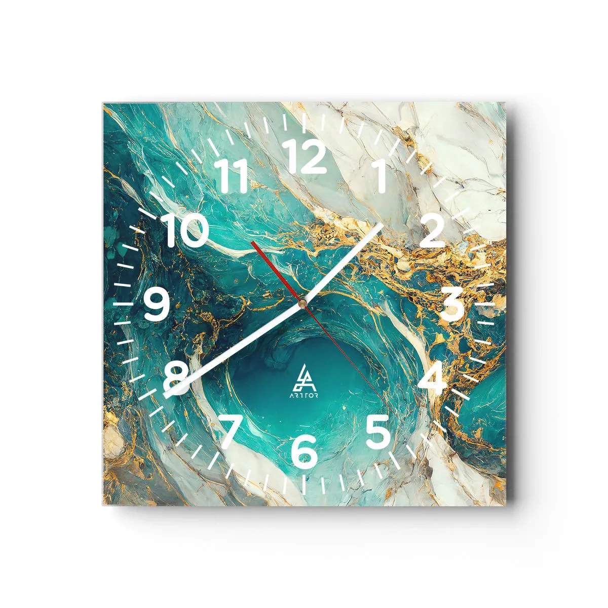 Wall clock - Clock on glass - Composition with Veins of Gold - 30x30 cm