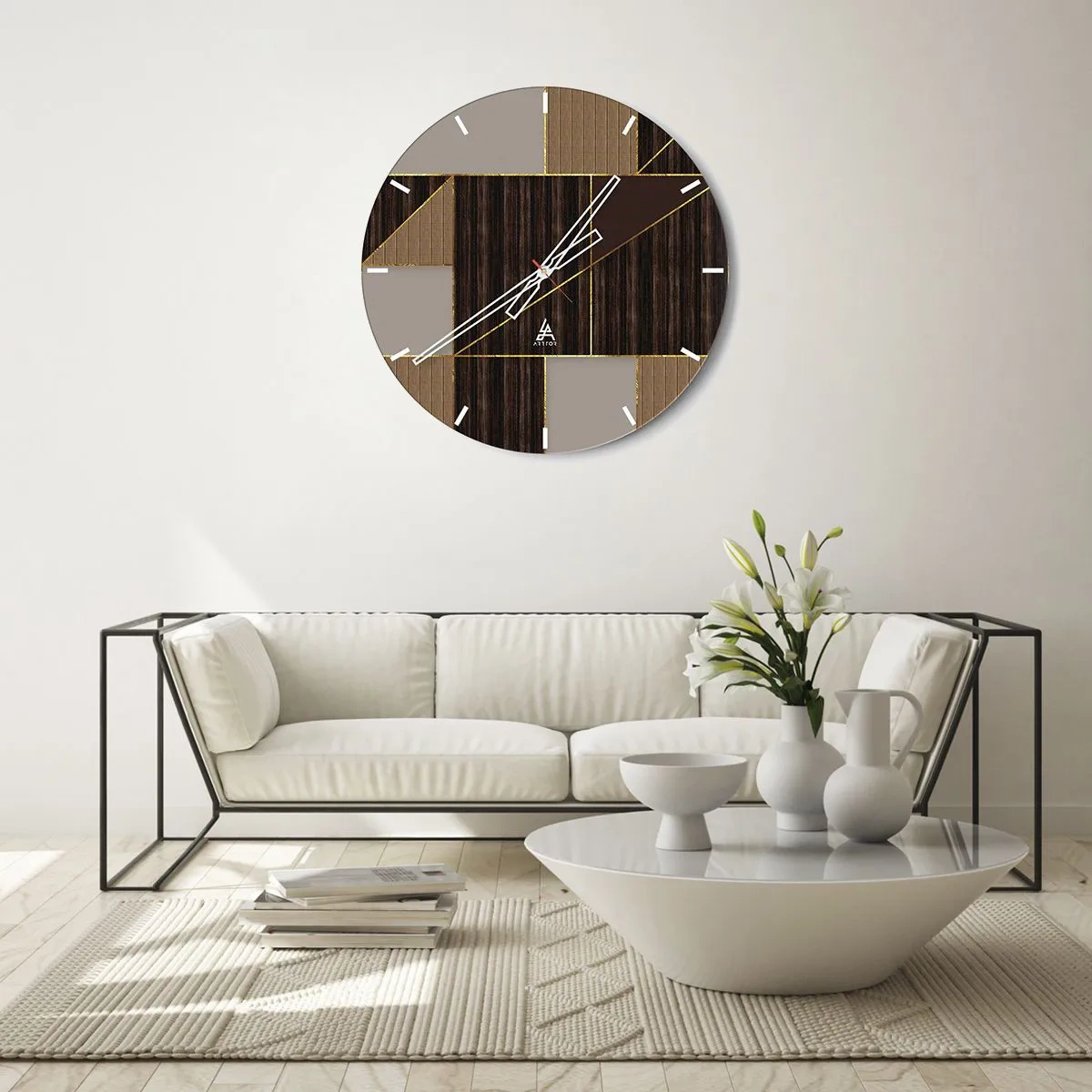 Wall clock - Clock on glass - Mosaic of Brown and Gold - 40x40 cm